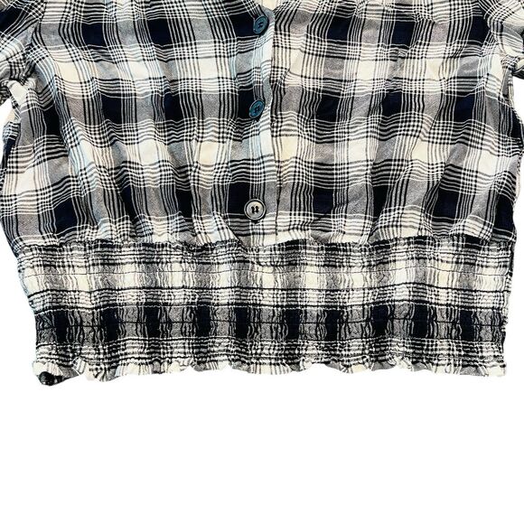 Blue Rain Crop Top L Black White Rouched Boho Y2K Grunge Punk Festival Concert - Picture 5 of 11